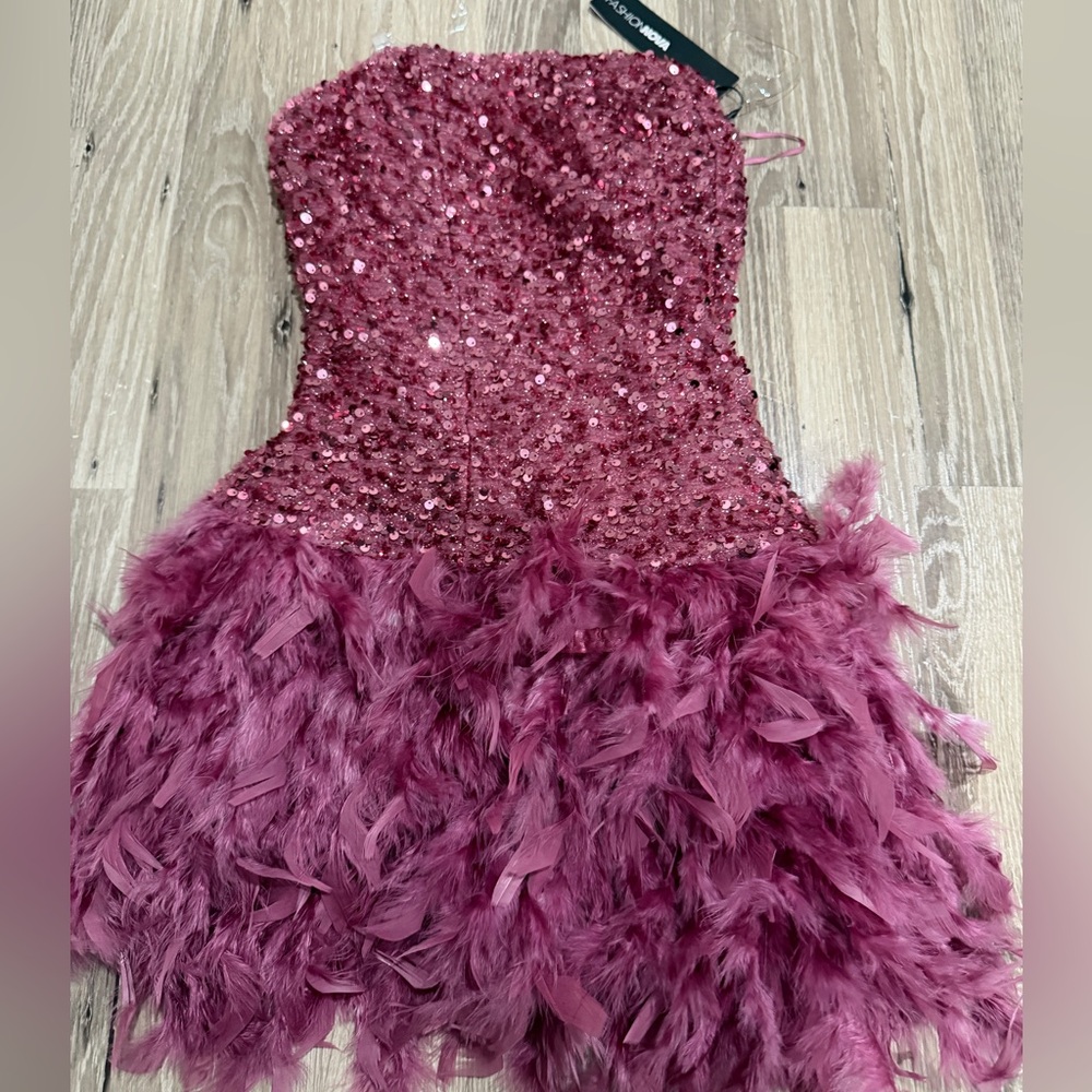 Fashion Nova Sparkling Pink Feathered Kids Dress